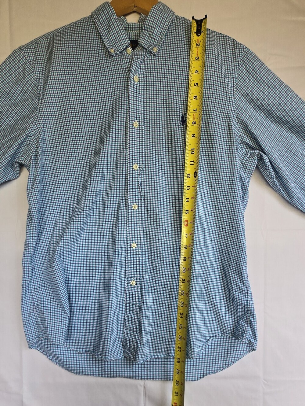 Ralph Lauren Navy,Teal & White Micro Checked LS Button Down Dress Shirt-Size L - Picture 5 of 7